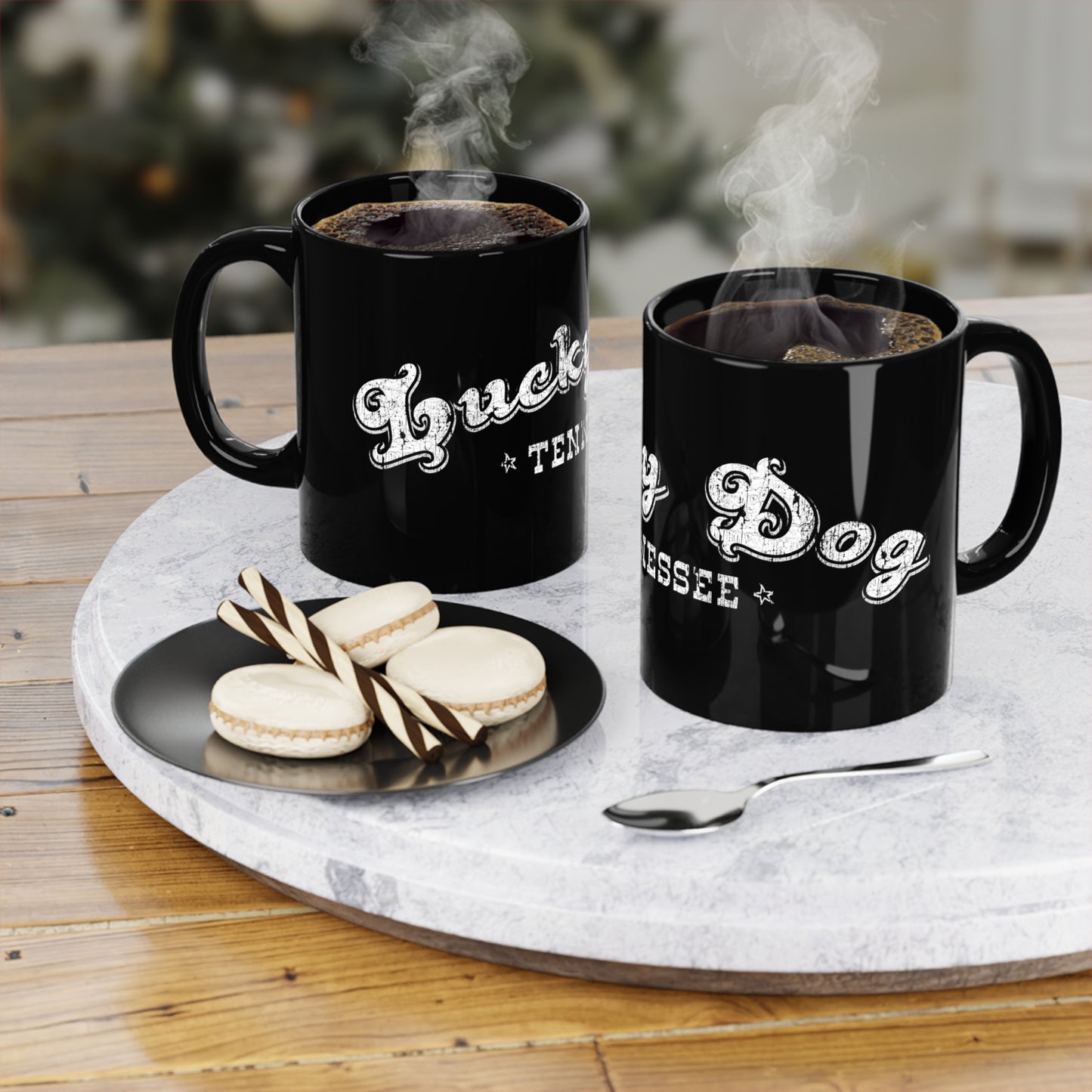 Lucky Dog Custom Guitars - Black Coffee Mug, 11oz - Tennessee Guitars Company Hot Chocolate America USA