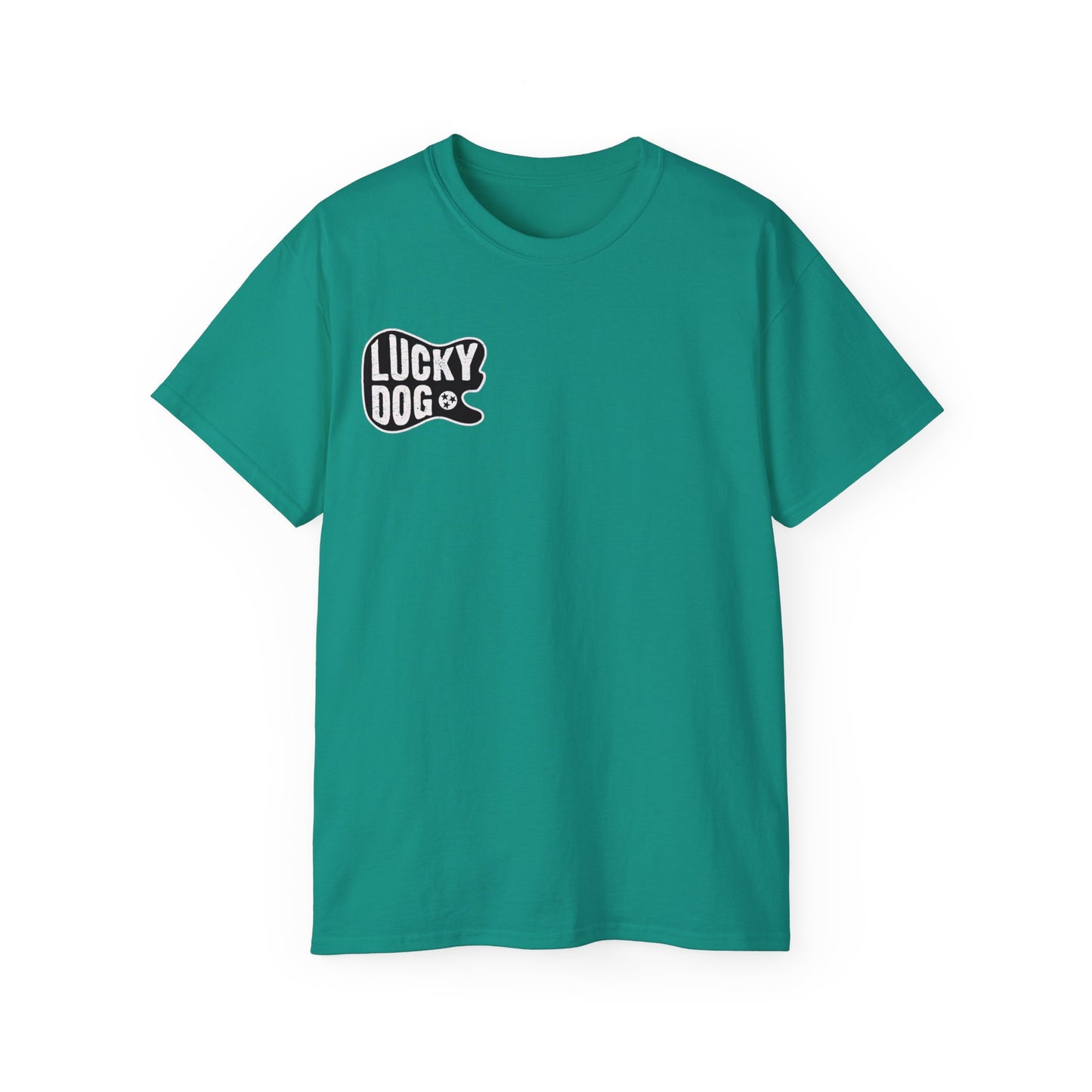 UK Buyers ONLY- Lucky Dog Guitars Twang Script T-shirt Tennessee Custom Band Concert Foothills Country Music Big Foot Camping Bluegrass