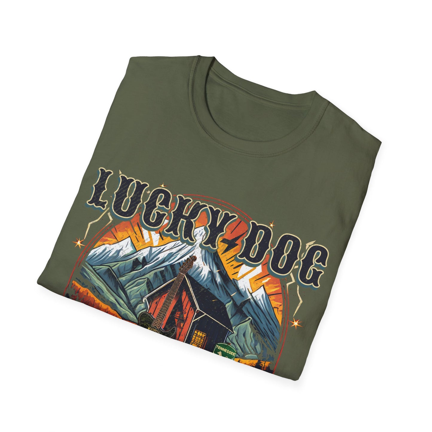 Australia Buyers ONLY- Lucky Dog Guitars World Tour 2024 T-shirt Tennessee Custom Band Country Music Nashville Bluegrass Concert 80's