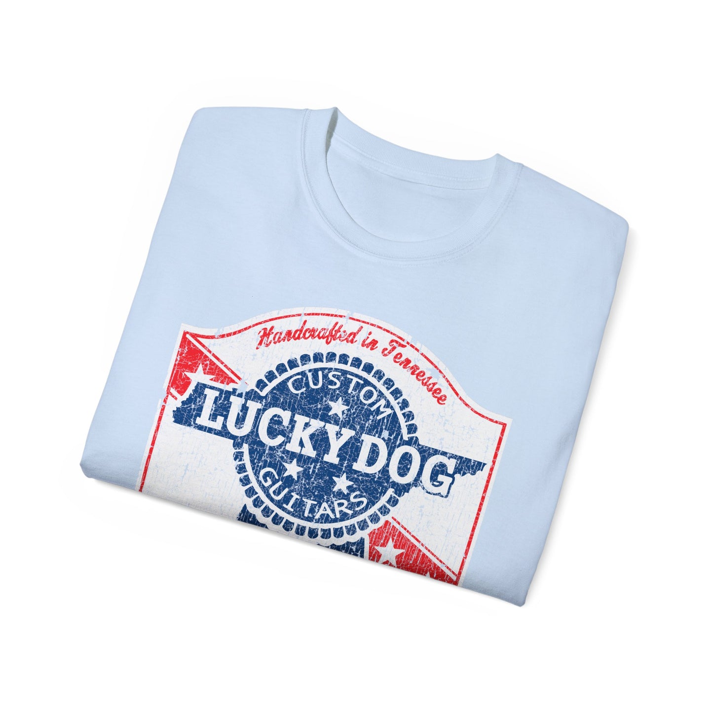 UK Buyers ONLY- Lucky Dog Guitars T-shirt Retro Vintage T-shirt Country Music Outlaw USA stars Country Music Outlaw Biker Guitar