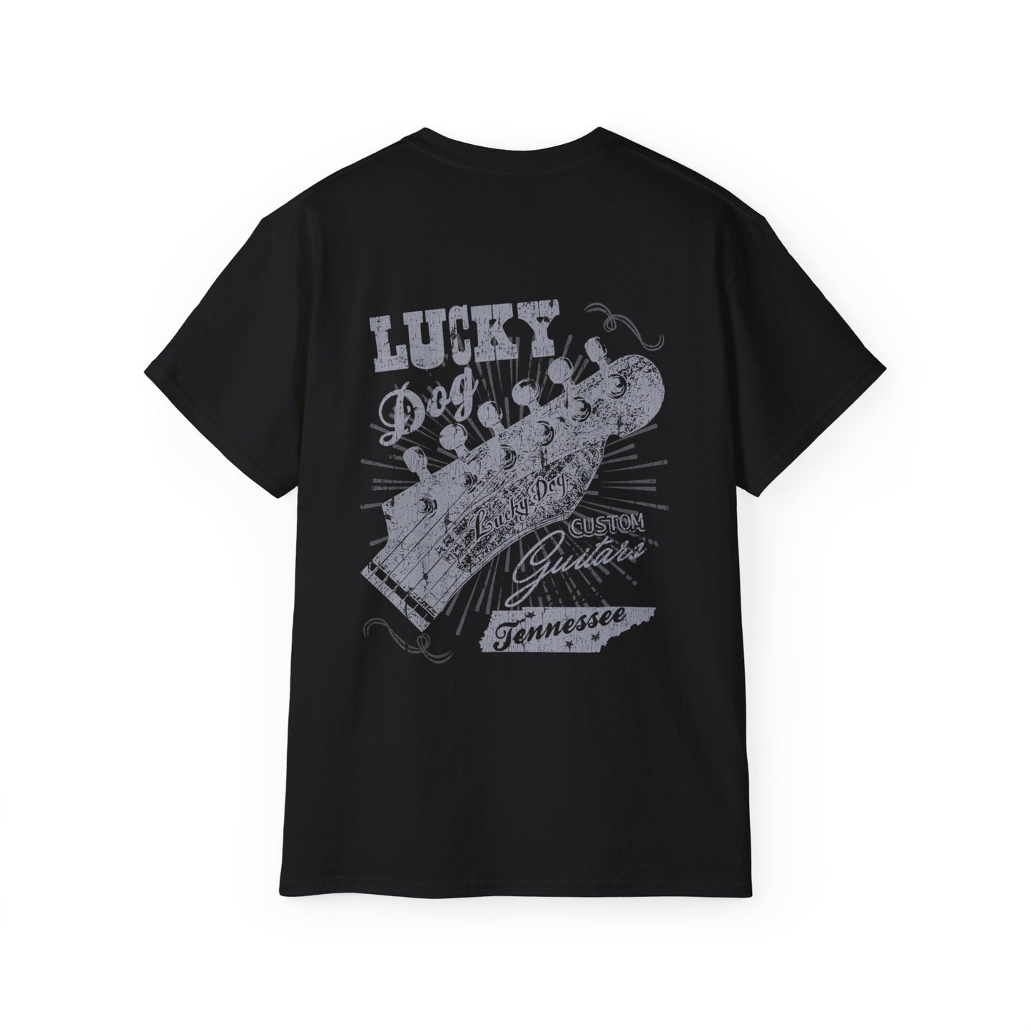 2021 Lucky Dog Guitars Headstock (Back Design) Retro Rock-n-Roll T-shirt Cowboy Guitar Vintage Hotrod Country Outlaw Nashville TN Tennessee USA T-shirt