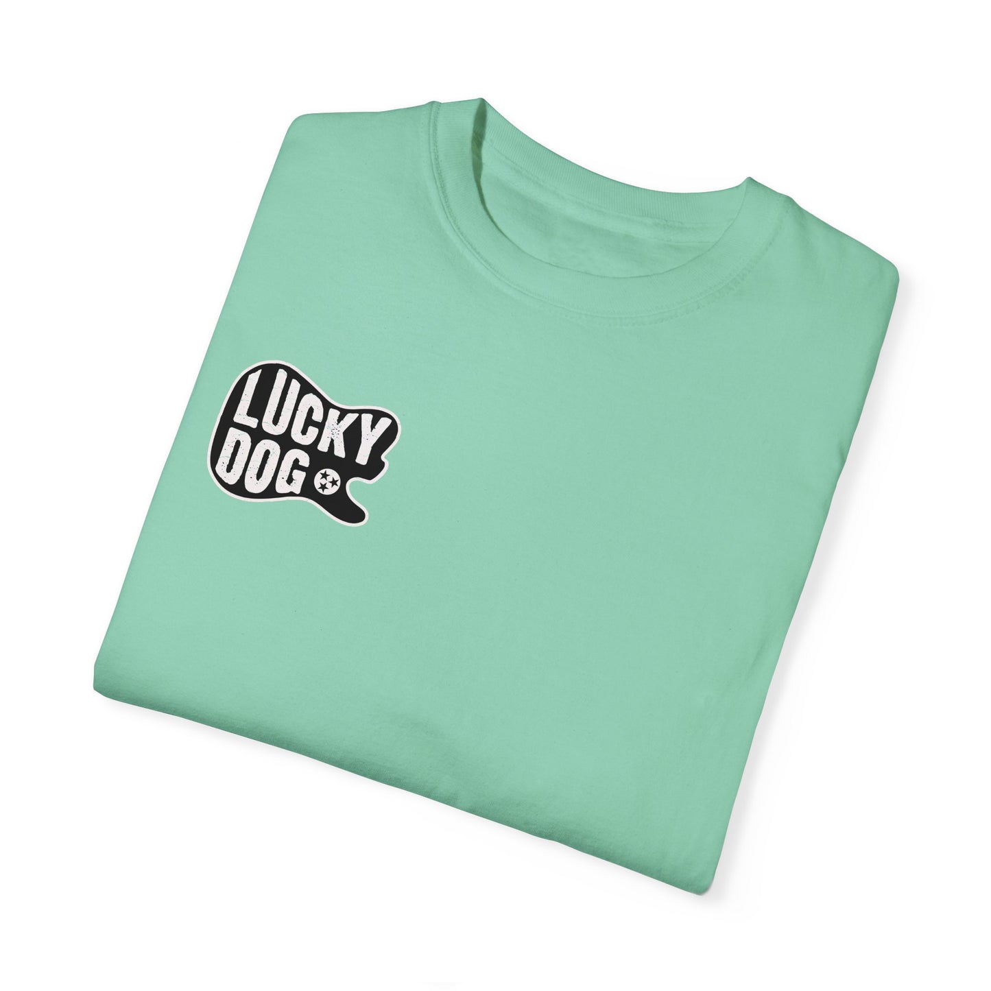 PREMIUM Comfort Colors Lucky Dog Guitar T-shirt - Just Say No To Boring Guitars - Tennessee Guitar Company new 2023 USA