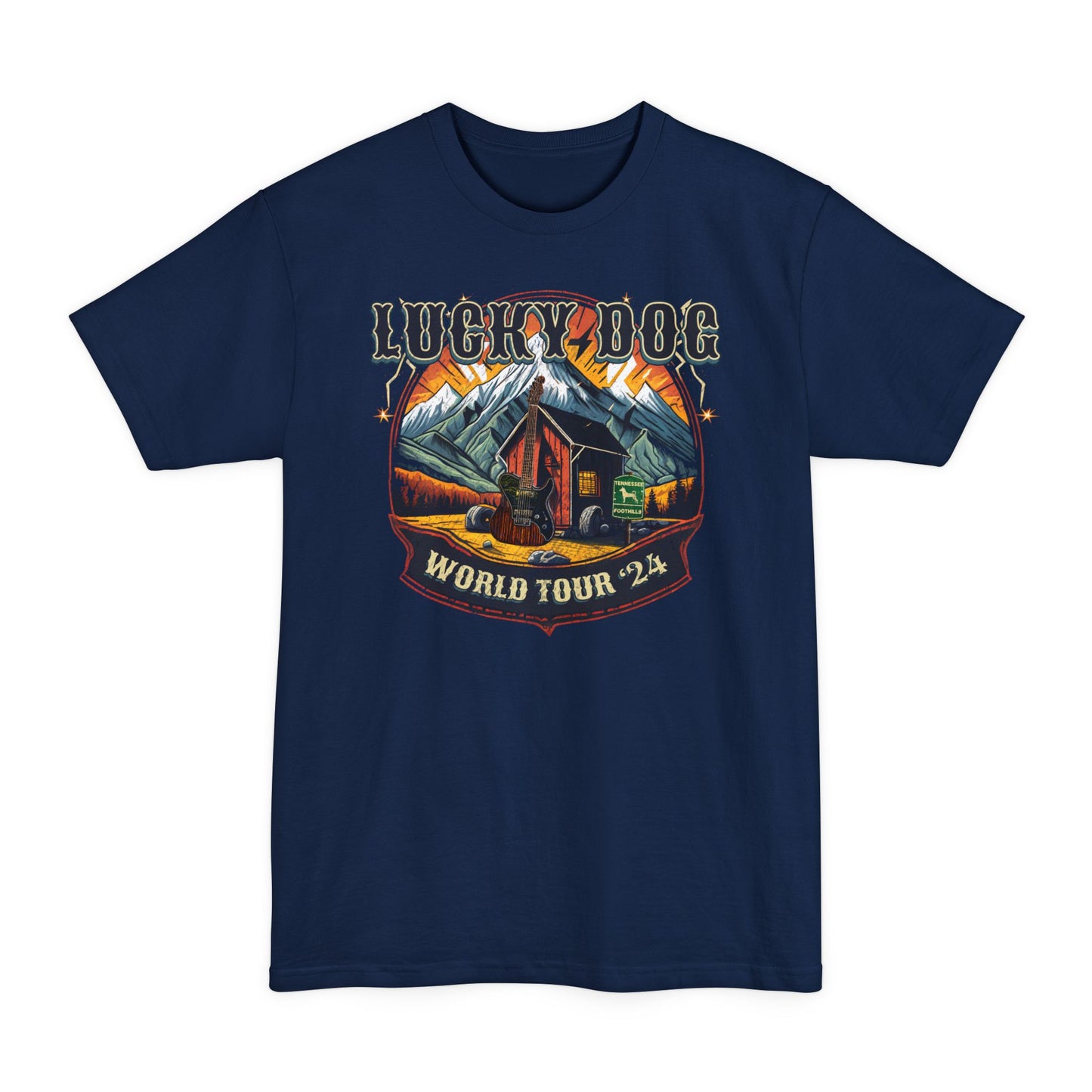 BIG & TALL Lucky Dog World Tour 2024 T-Shirt - Front and Back print 80's Rock Concert Dates Vintage Retro style  USA