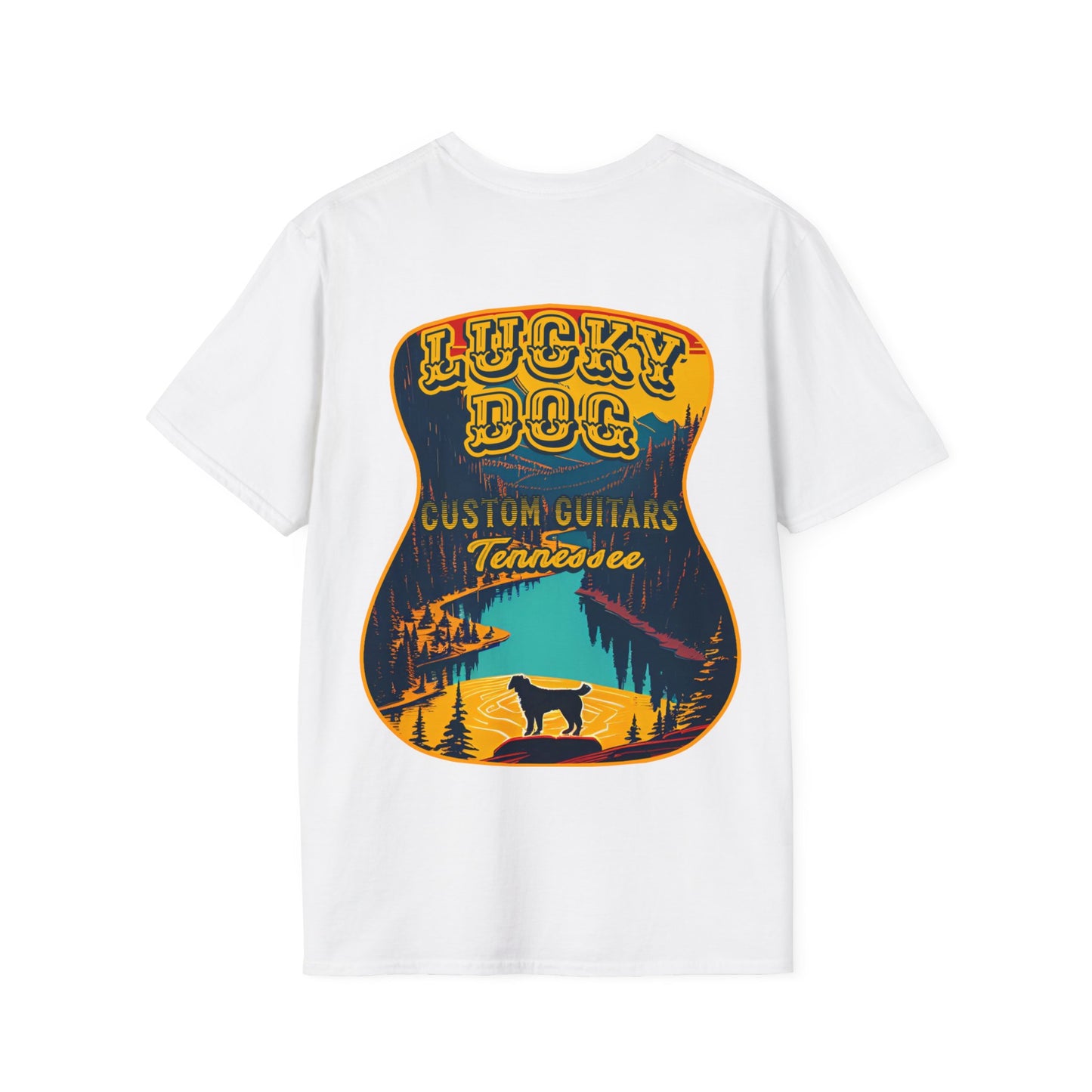 Australia BUYERS ONLY- Lucky Dog Guitars T-shirt Tennessee Mountains Custom Band Concert Hiking Nature BigFoot Big Foot Camping Ford Chevy