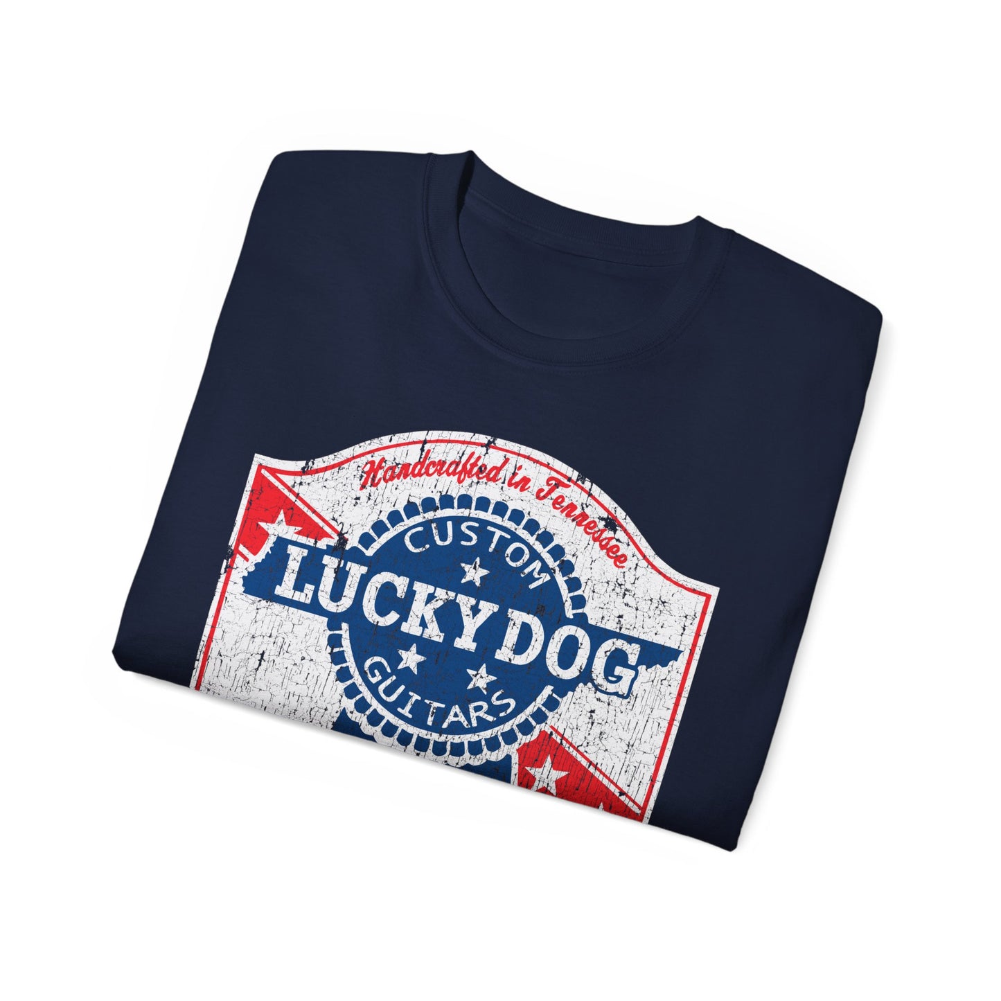 UK Buyers ONLY- Lucky Dog Guitars T-shirt Retro Vintage T-shirt Country Music Outlaw USA stars Country Music Outlaw Biker Guitar