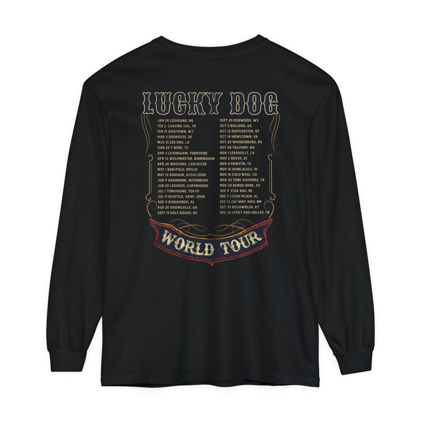 Premium comfort colors - Lucky Dog Guitars Long Sleeve World Tour 2024 T-shirt Tennessee Winter Country Music Guitar Rock n Roll Texas USA