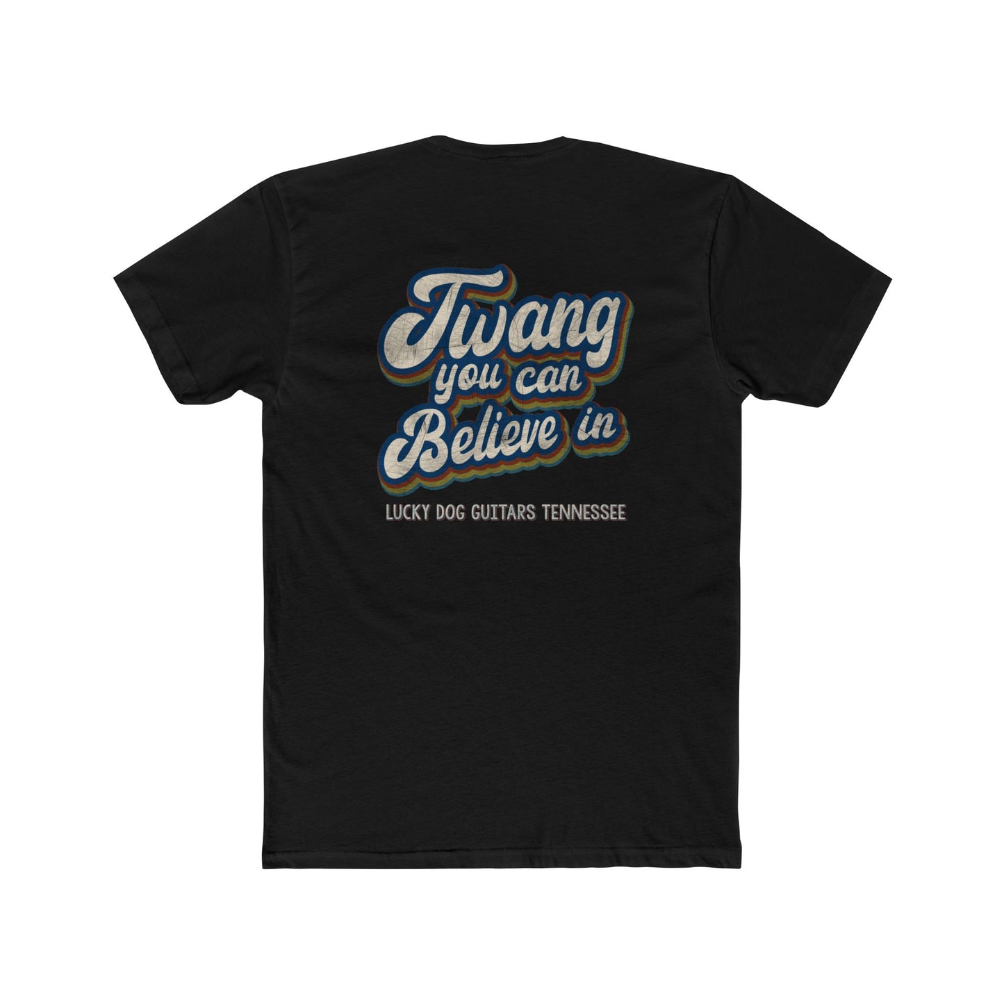 Lucky Dog Guitars Twang Script T-shirt Tennessee Custom Band Concert Foothills Country Music Nature BigFoot Big Foot Camping Bluegrass USA