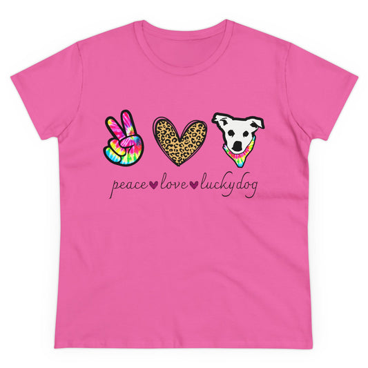 Lucky Dog Guitars - Ladies T - Peace Love & Lucky Dog - Girls Womens Cut Semi-Fitted T-shirt  Tee USA