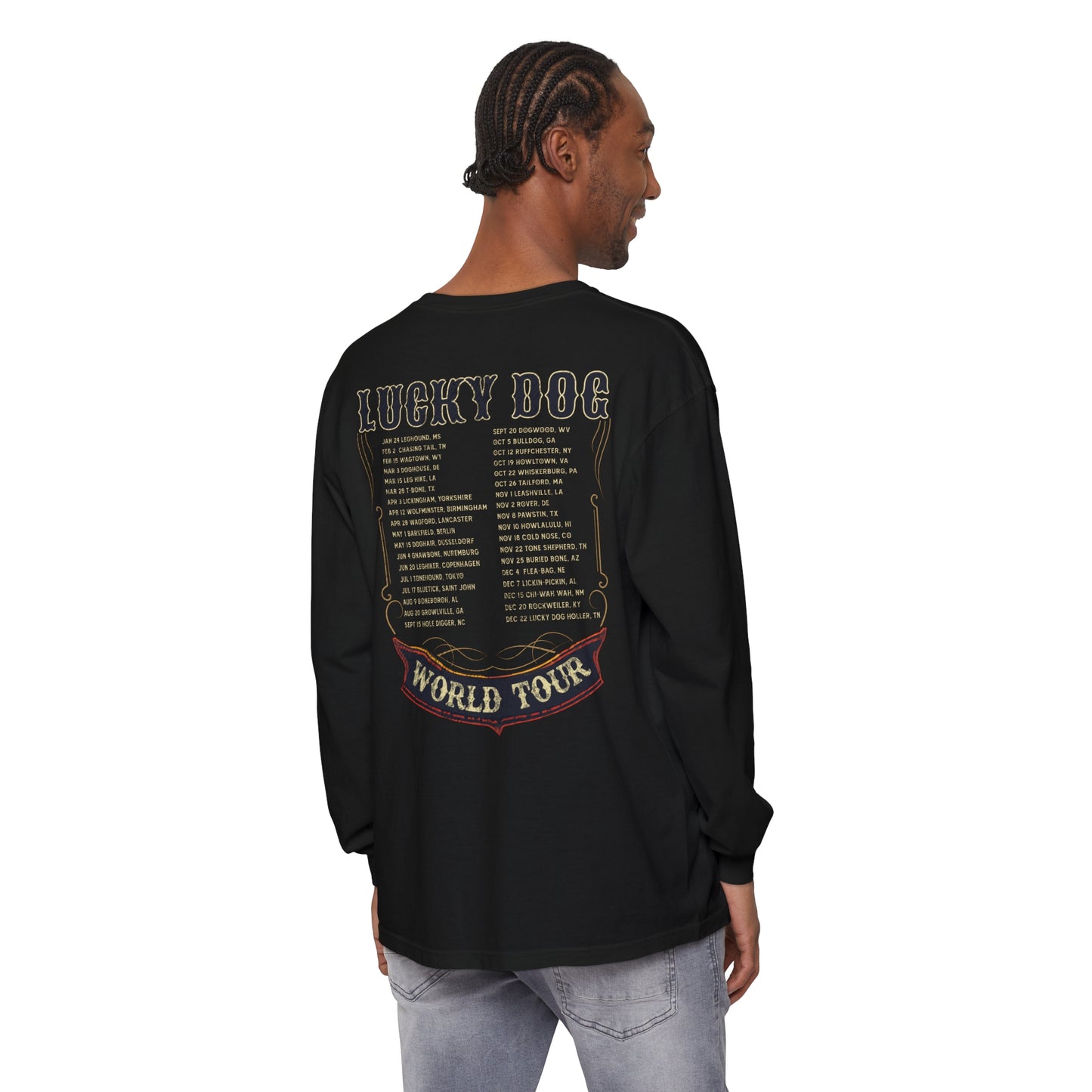 Premium comfort colors - Lucky Dog Guitars Long Sleeve World Tour 2024 T-shirt Tennessee Winter Country Music Guitar Rock n Roll Texas USA