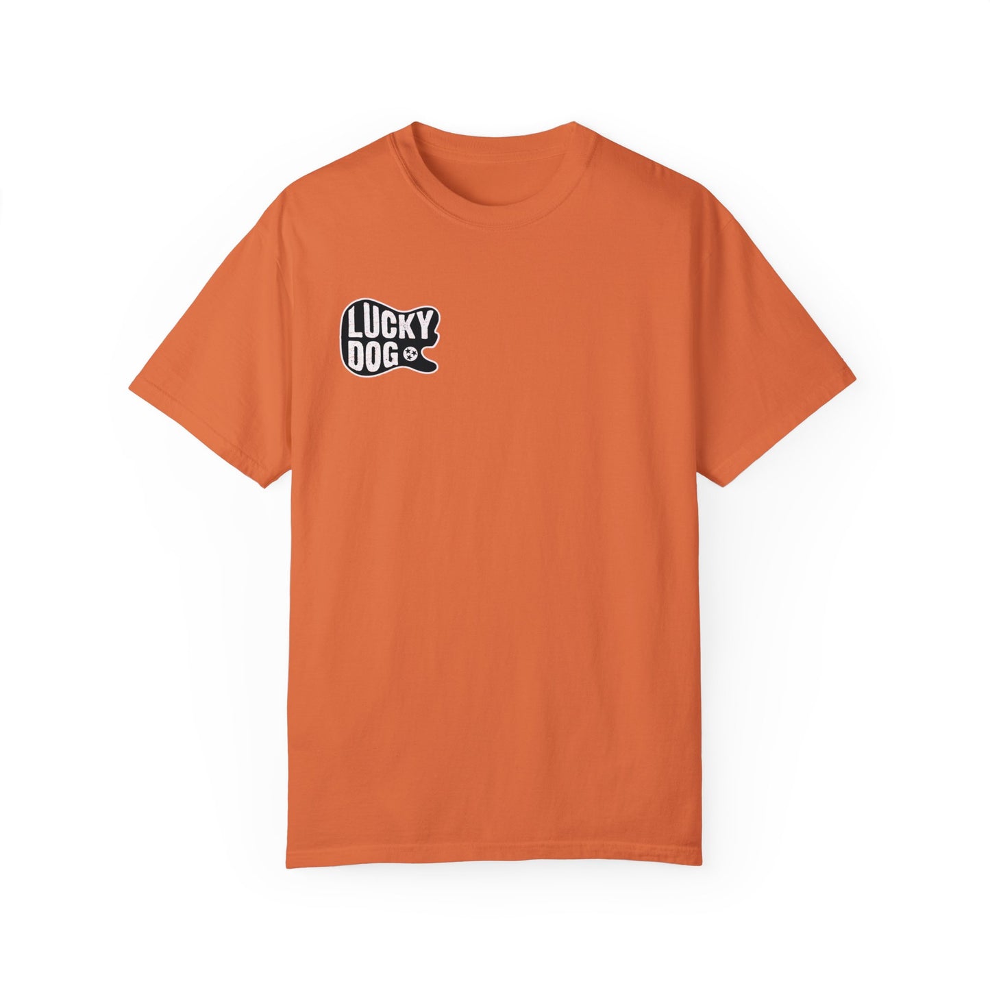 PREMIUM Comfort Colors Lucky DogTennessee Orange Guitar T-shirt - Just Say No To Boring Guitars - Bo Big UTK Guitar Company new 2023 USA