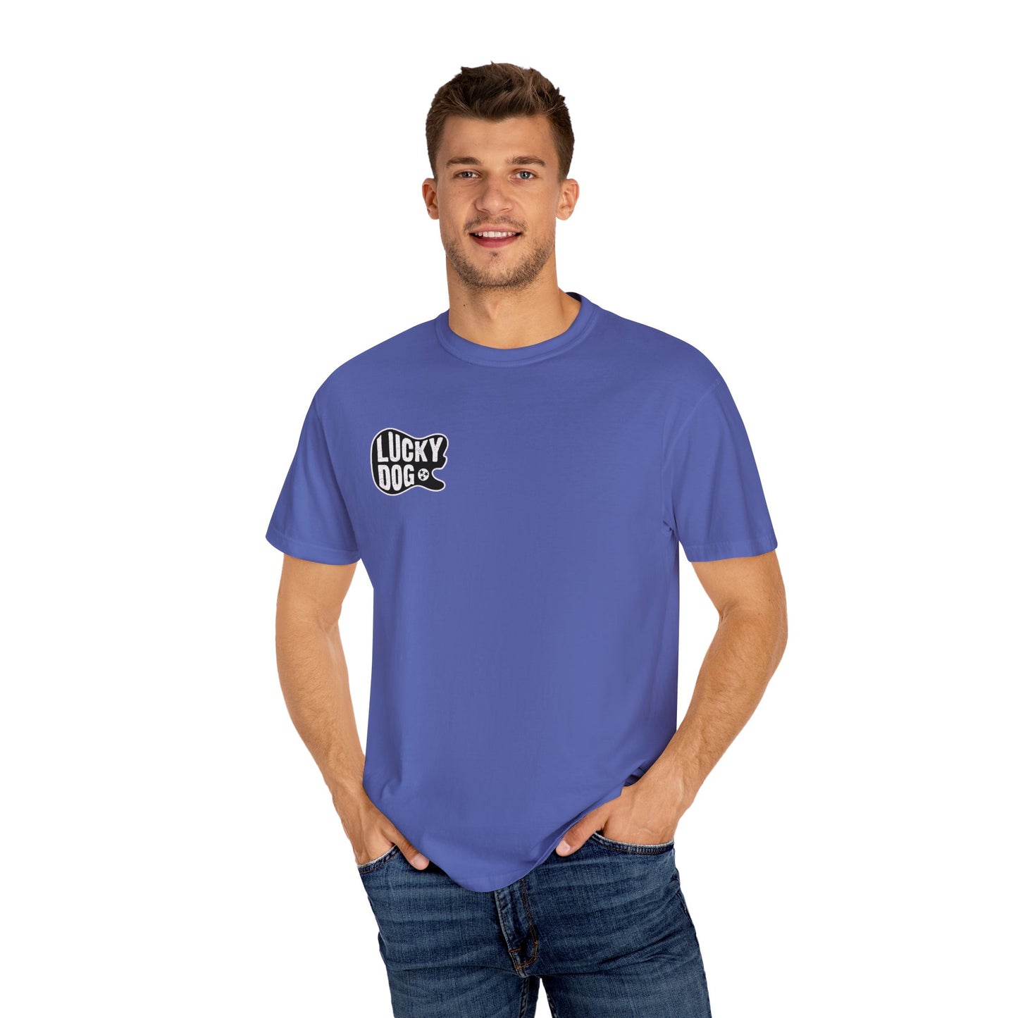 PREMIUM Comfort Colors Lucky Dog Guitar T-shirt - Just Say No To Boring Guitars - Tennessee Guitar Company new 2023 USA