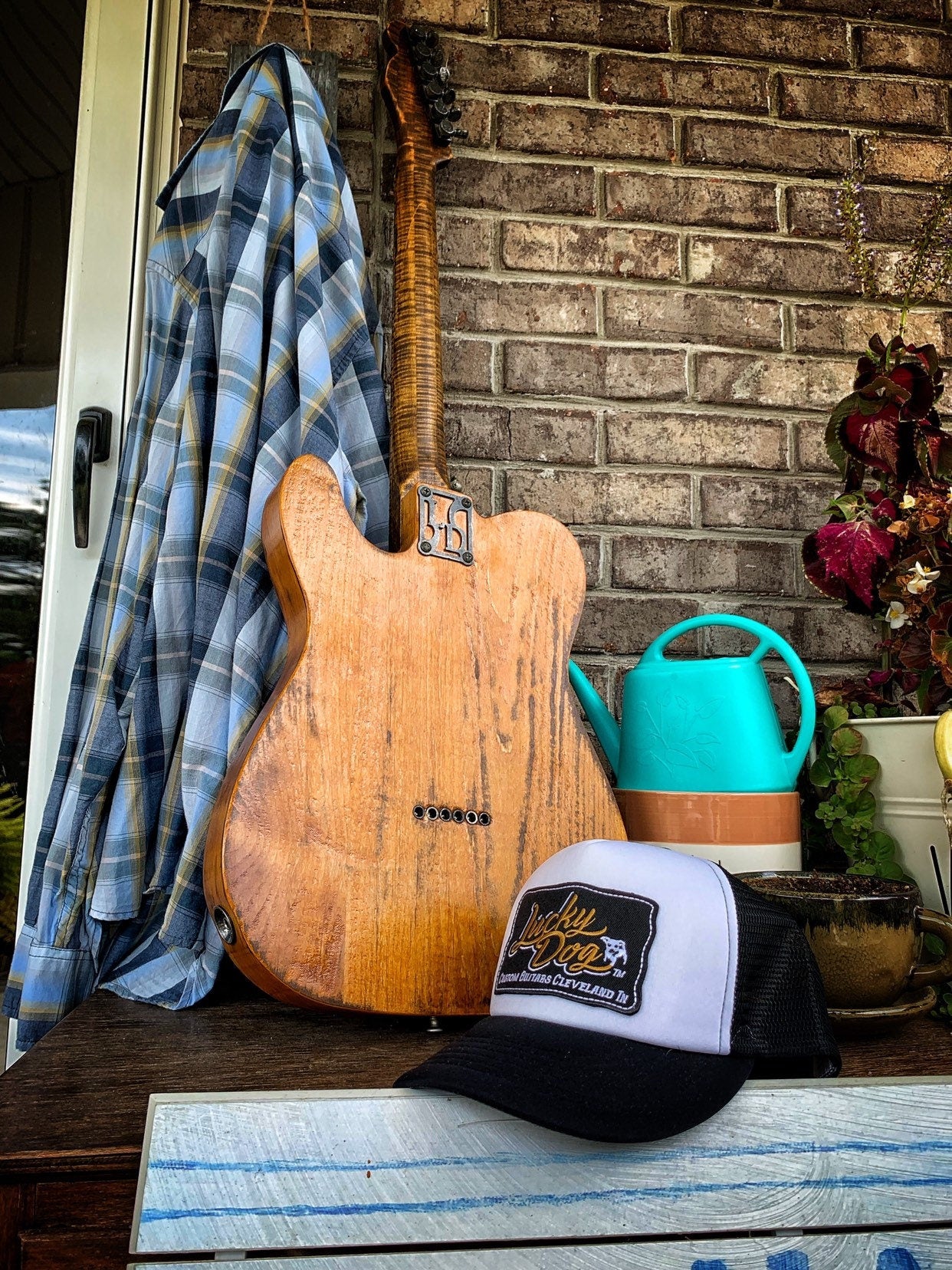 Lucky Dog Guitars trucker foam front-mesh back - white with black bill - truckstop smokey and the bandit guitar custom hat