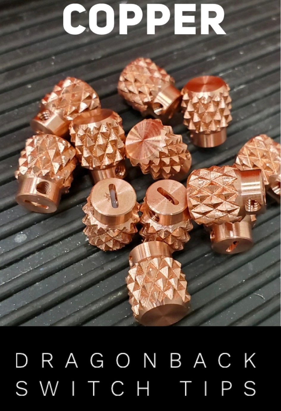 Lucky Dog COPPER Dragon-Back Switch Tip - Most aggressive knurled tele / guitar switch on the market!  Custom parts knobs