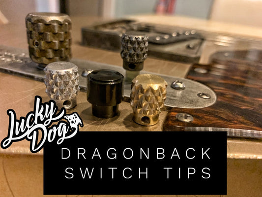 Lucky Dog Dragon-Back Switch Tips - Most aggressive knurled tele / guitar switch on the market!  Aged, blackened and brass.