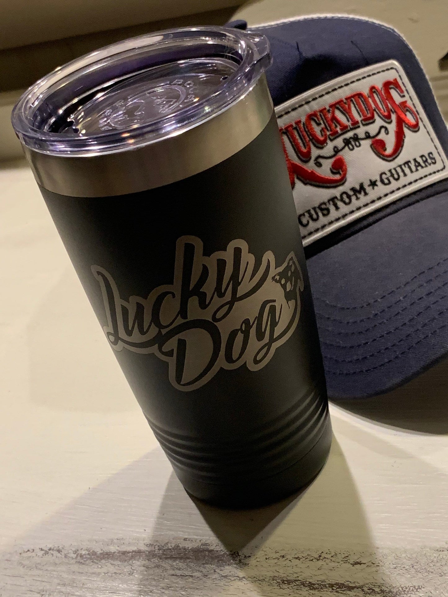 Lucky Dog Guitars stainless insulated tumbler. Keeps drinks hot or cold for hours. High quality. Satisfaction guaranteed. Coffee soda