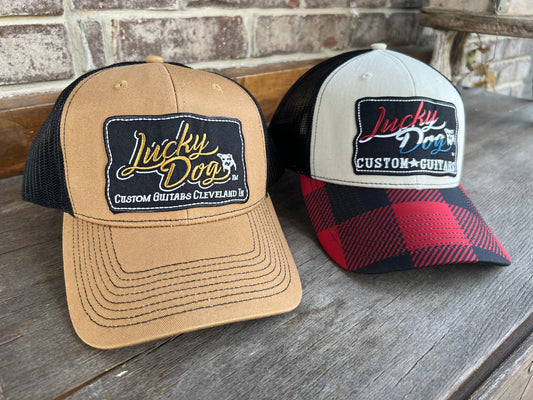 Lucky Dog Guitars Trucker Mesh Ball Cap Hat w/ 2 color options - Buffalo plaid old school vintage truck stop