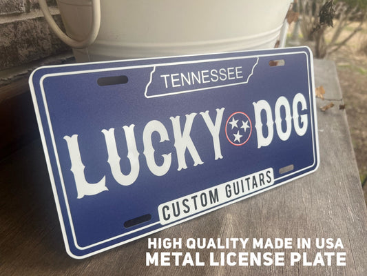 Lucky Dog Guitars METAL Tennessee license plate for cars trucks 4x4 ford Chevy mopar hotrod tag vintage trucker F150 outlaw ratrod guitar