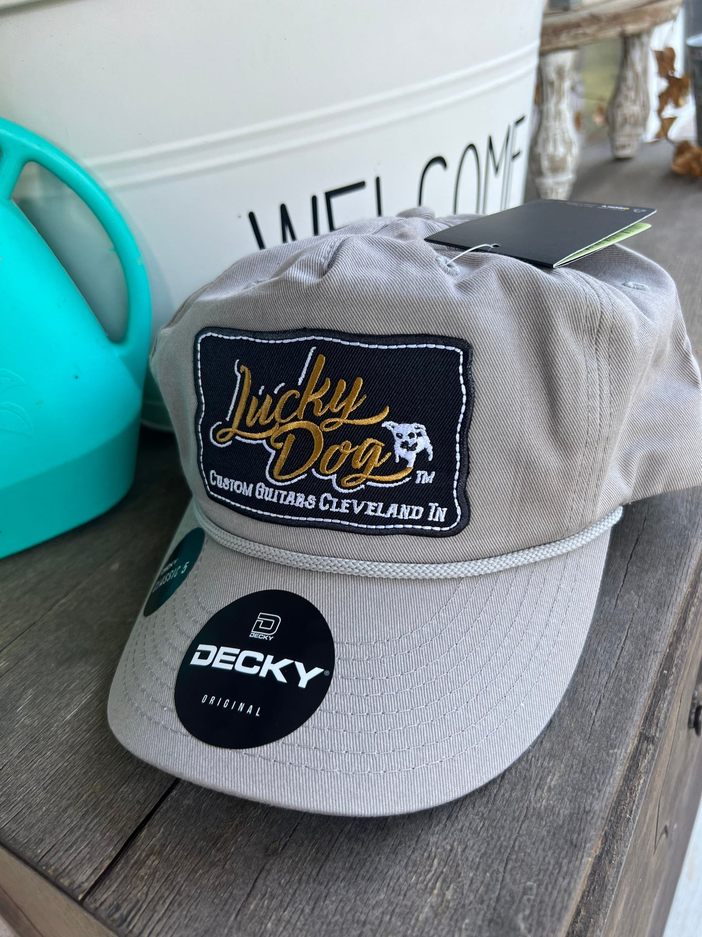 Lucky Dog Guitars Non-mesh taupe “dad hat” soft and comfortable ballcap decky high quality ball cap