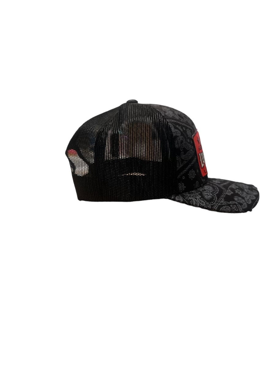 Lucky Dog Guitars unique Black paisley and black Mesh Trucker Ball Cap Hat w/ structured crown and embroidered patch- Regular size