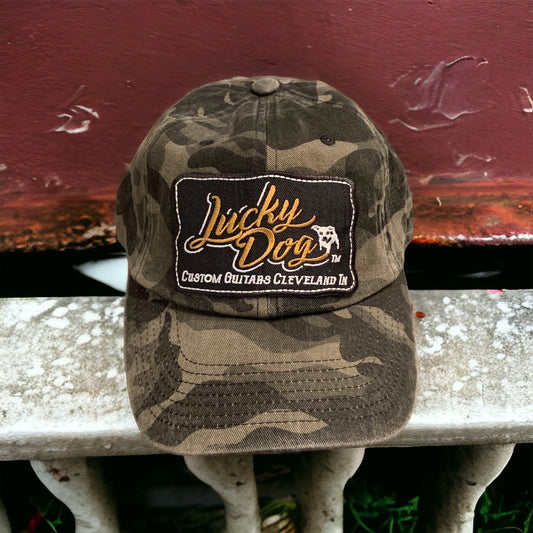 Lucky Dog Regular Size Vintage Cotton Twill Dad Hat Black/gray Camo.