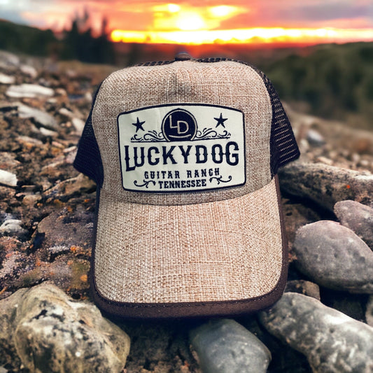 Lucky Dog Guitars Regular Size Faux Jute Trucker Hat Natural/Brown