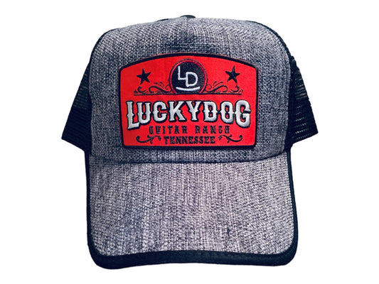 Lucky Dog Guitars Regular Size Faux Jute Trucker Hat Black/Gray.