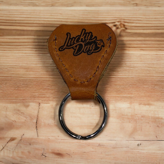 Lucky Dog Custom Handcrafted Tan Leather Pick Pocket/ Keychain Combo. Made in the USA.